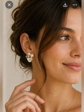 True To Form White Pearl & Floral Cluster Earrings NWT